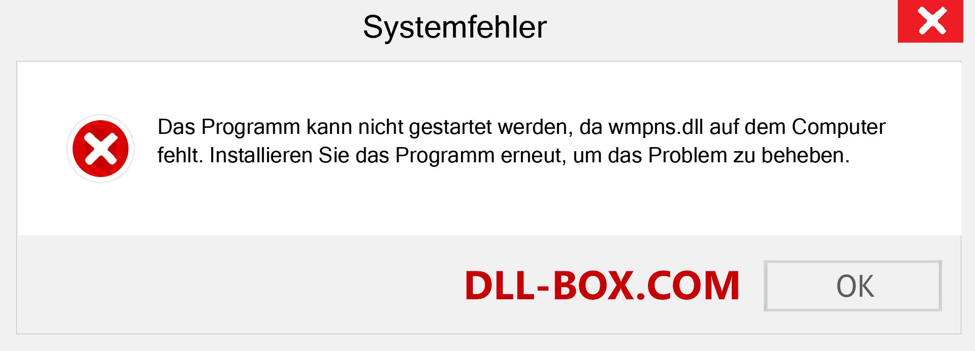 wmpns.dll-Datei fehlt?. Download für Windows 7, 8, 10 - Fix wmpns dll Missing Error unter Windows, Fotos, Bildern